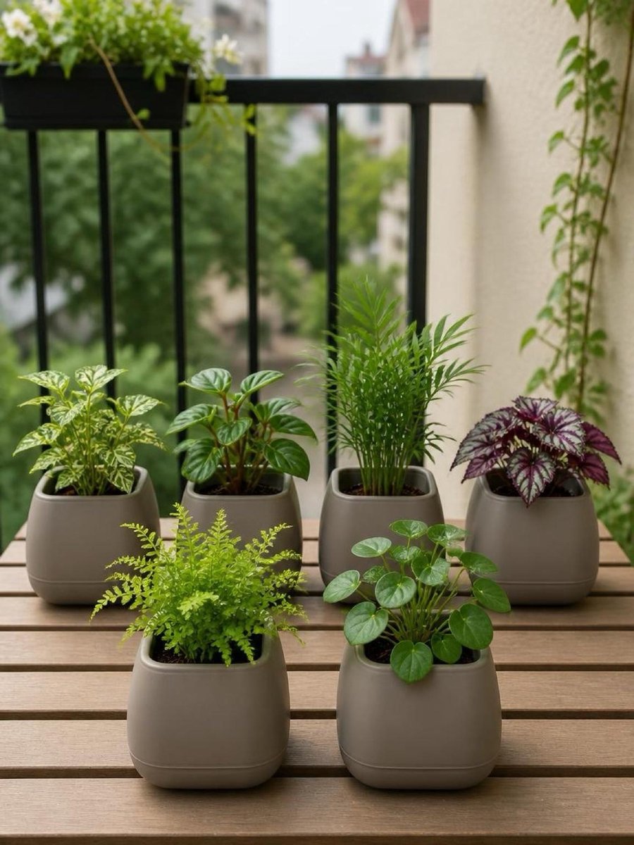 Serinova Bloempot Set 6 Stuks - Vierkante Kruidenpotjes En Cactuspotjes - Taupe Mokka Beige - Met Wateropvang - Gerecyclede Kunststof - Indoor En Outdoor