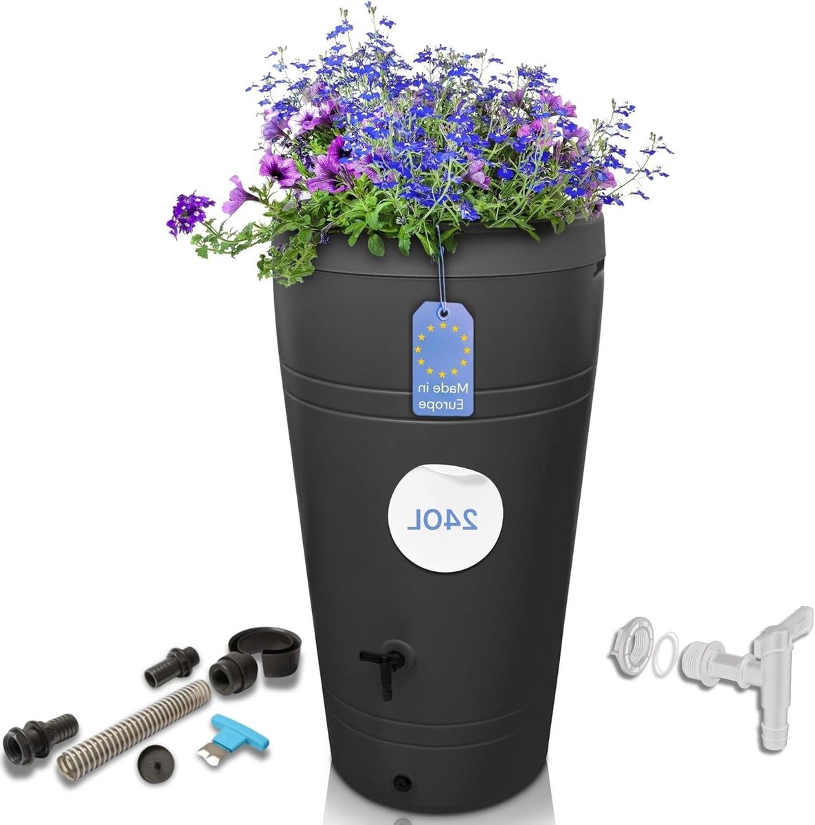 Regenton - Waterton Tuin - Duurzaam water geven - Inclusief plantenbak - 230 Liter - Antraciet
