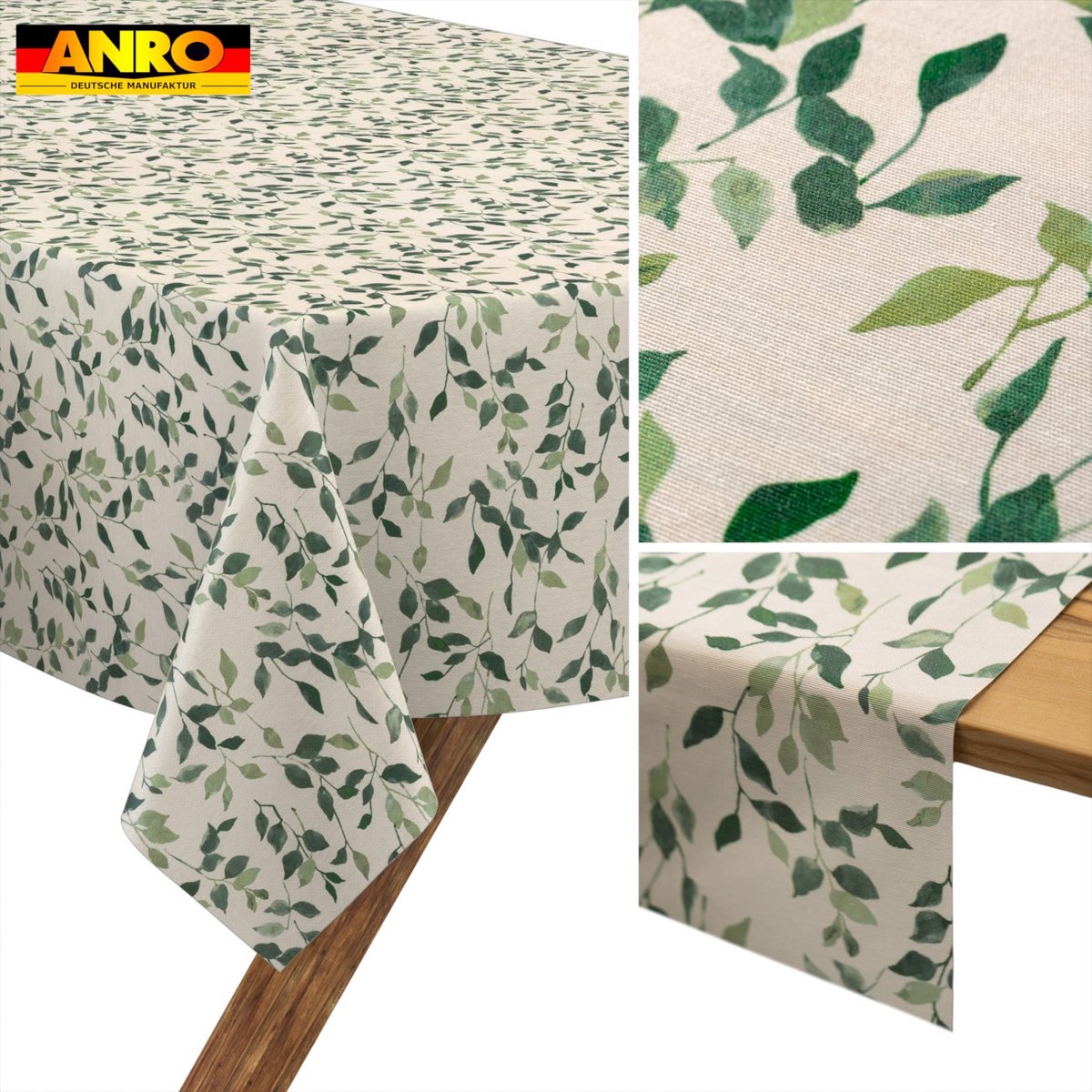 ANRO Tafelkleed Ranken Groen 280x140cm Rechte rand Afwasbaar Waterafstotend Binnen & Buiten