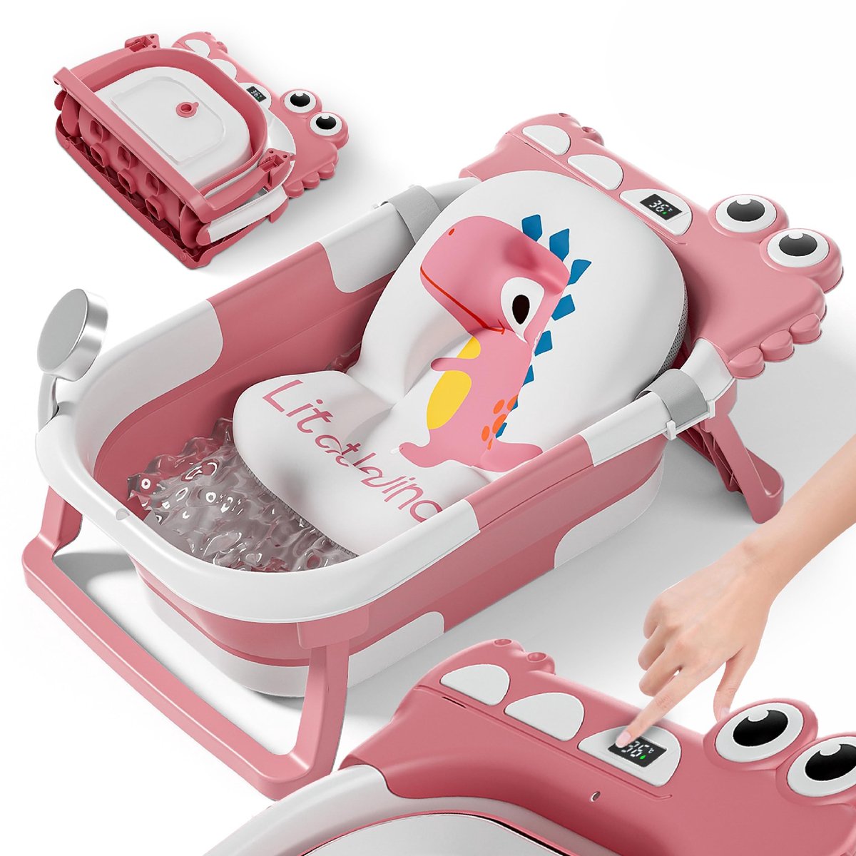 SnelShoppen - Opvouwbaar Baby Bad Met Antislip Badkussen - Babybad Voor Pasgeborenen Tot 3 Jaar - Baby Badje Met Thermometer Voor Ideale Watertemperat