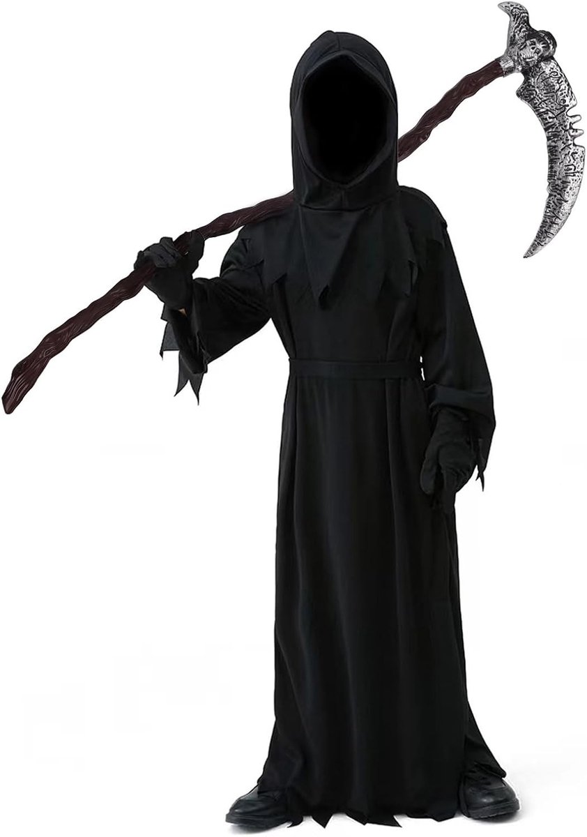 Zwart Halloween Kostuum voor Kinderen als Grim Reaper met Zeis - Perfect voor Feestjes en Cosplay