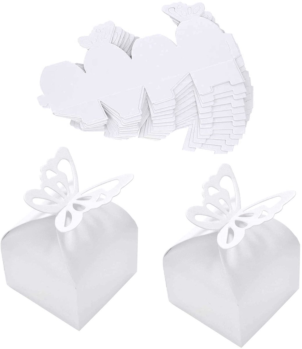 SnelShoppen - Vlinder Geschenkdoos Karton - 50 Stuks Cadeaudoosjes Bruiloft Vierkant 6x6x6 cm - Snoepdoos voor Verjaardag, Annivesary, Kerstfeest, Doo