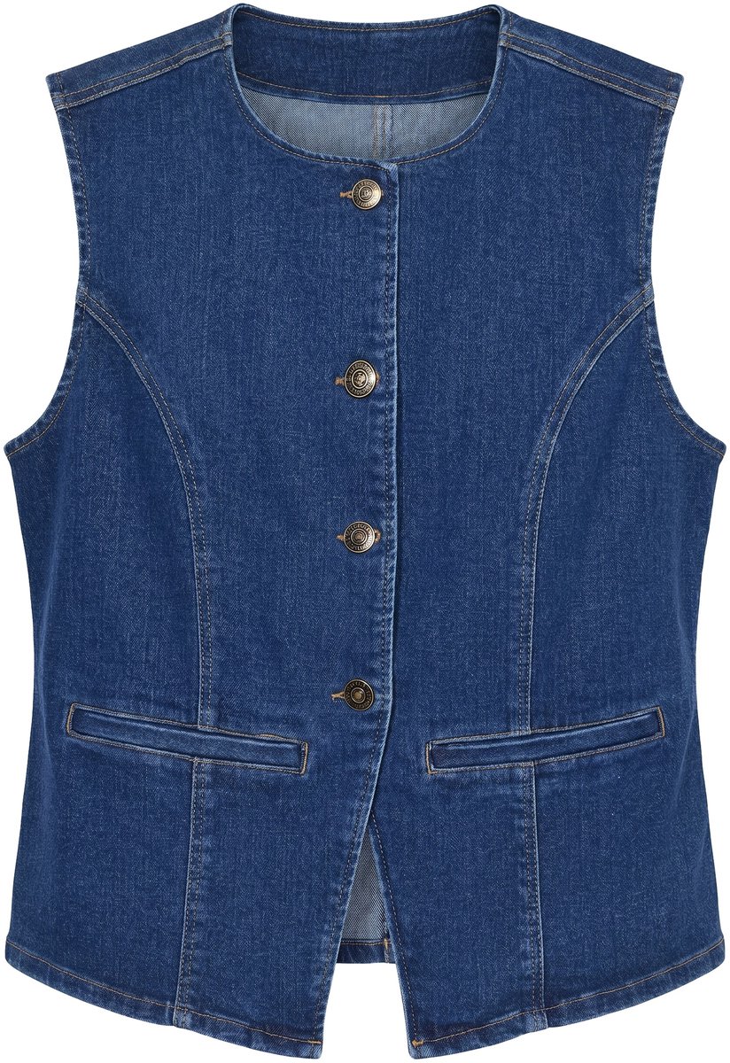 Studio Untold - Dames - Denim gilet getailleerd model stretch denim - Blauw denim - Maat 50