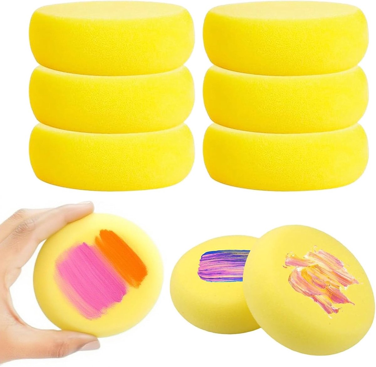 SnelShoppen - 6 Pcs Verf Sponsen Set - Ronde Synthesische Verf Applicators - 7.5cm Gele Sponges voor Schilderen, Knutselen, Ceramics, Soft Absorbent,