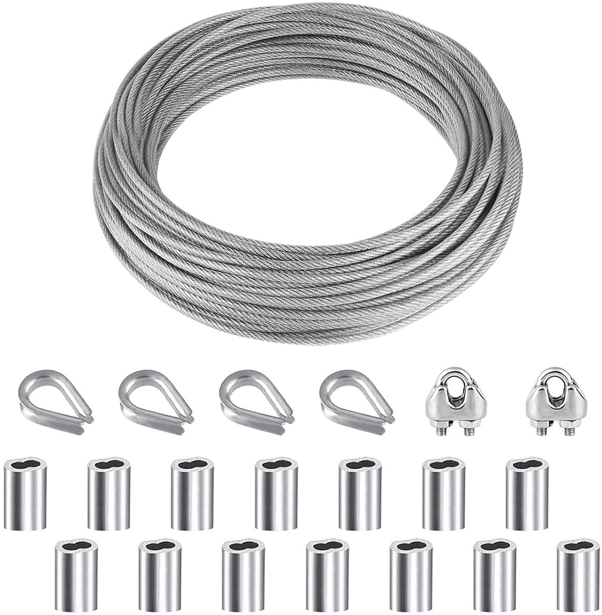SnelShoppen - 21-delige Coated Tuin Draadset 10M PVC RVS Kabeltouw Set met Aluminium Crimp Sleeve voor Buitenverlichting Ophangsystemen
