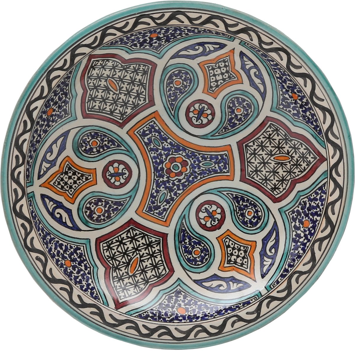 Marokkaanse keramische schaal – Handgeschilderde fruitschaal en decoratieschaal uit Fès – Meerkleurig – Ø 35 cm