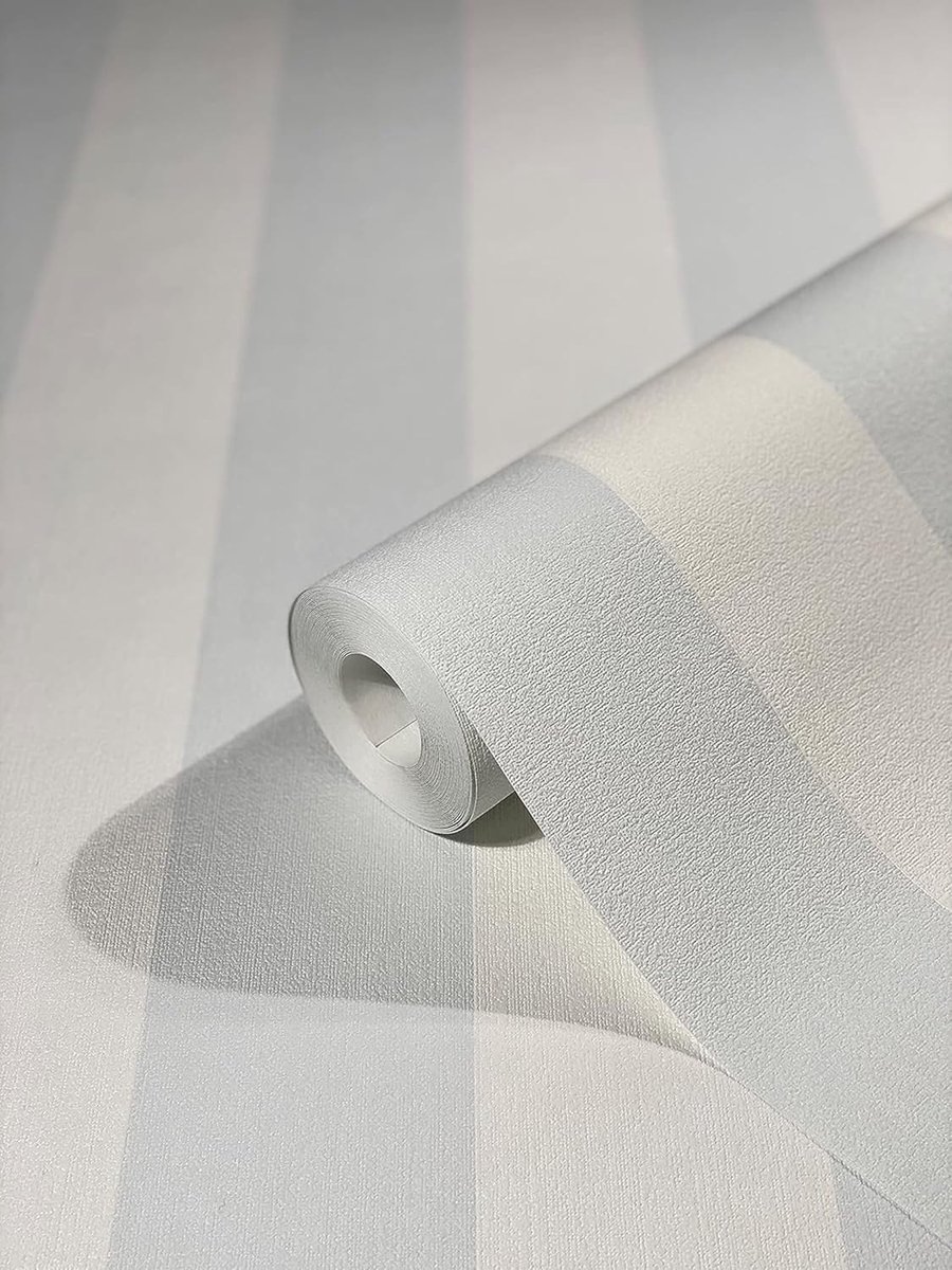Gestreepte Behang in Wit en Blauw - Non-Woven Behang voor Woonkamer of Slaapkamer 10.05 x 0.53 m