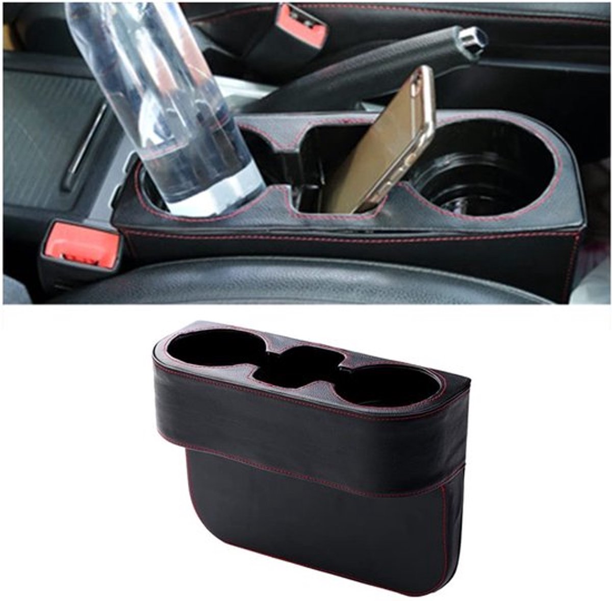 Autostoel Organizer Universeel - Bekerhouder - Multifunctionele Auto-accessoires - Hoogwaardig Leer - 21x28x7cm - Zwart