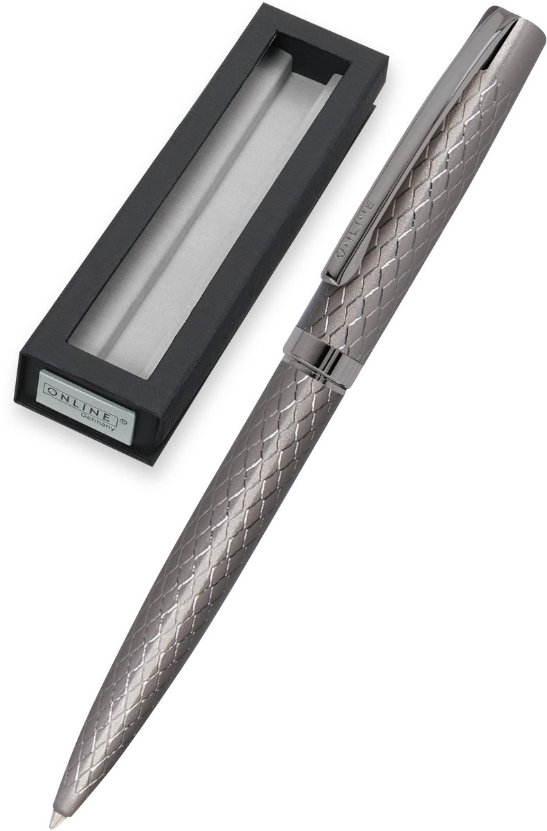 SnelShoppen - Online Eleganza Diamond Titanium Balpen - Hoogwaardige Metalen Pen met Verwisselbare Grote Vulling, Metalen Clip, Zwarte Schrijfkleur, D