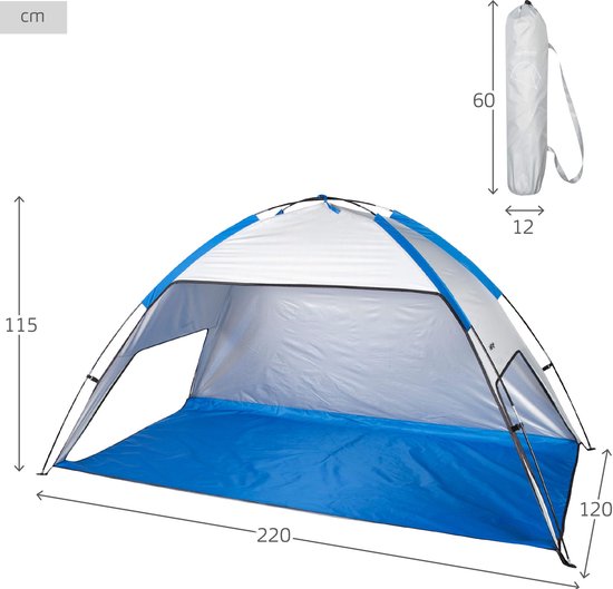 Strandtent 220x120x115 cm - 2 Personen - UV50+ Bescherming met Zilveren Coating - Waterdicht - Inclusief Haringen en Draagtas - Ideaal voor Strand en Vissen van Merkloos — afbeelding 3