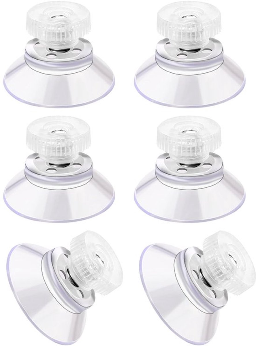 SnelShoppen - Set van 6 sterke zuignappen met schroefdraad en geknurlde moer, transparante PVC zuignappen voor ramen, glas, rubber, 25 mm diameter, ve