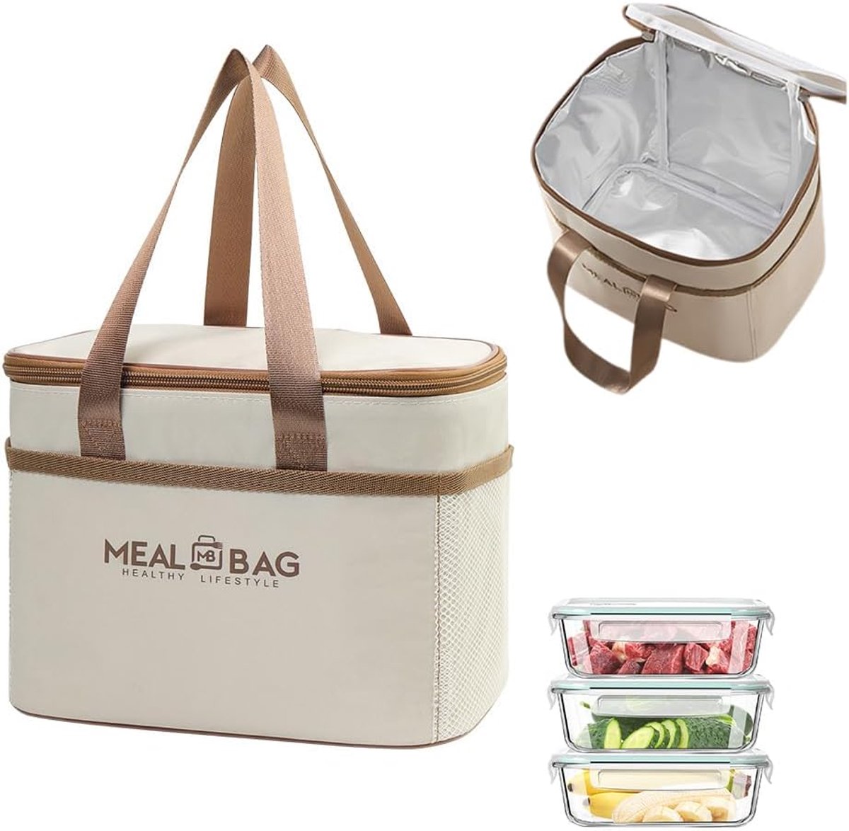 SnelShoppen - Vouwbare Lunchtas, Geïsoleerde Picknicktas, Waterdicht voor Vrouwen Mannen Kinderen Studenten Reizen, Khaki