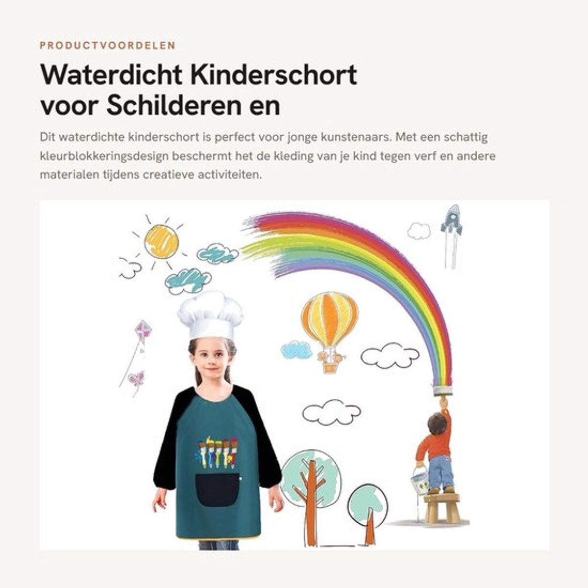 Schilderschort Kind - Waterdicht - Kinderschort - Schildersschort - Koken - Elastische Manchetten - Modieus Kleurblokkeringsdesign
