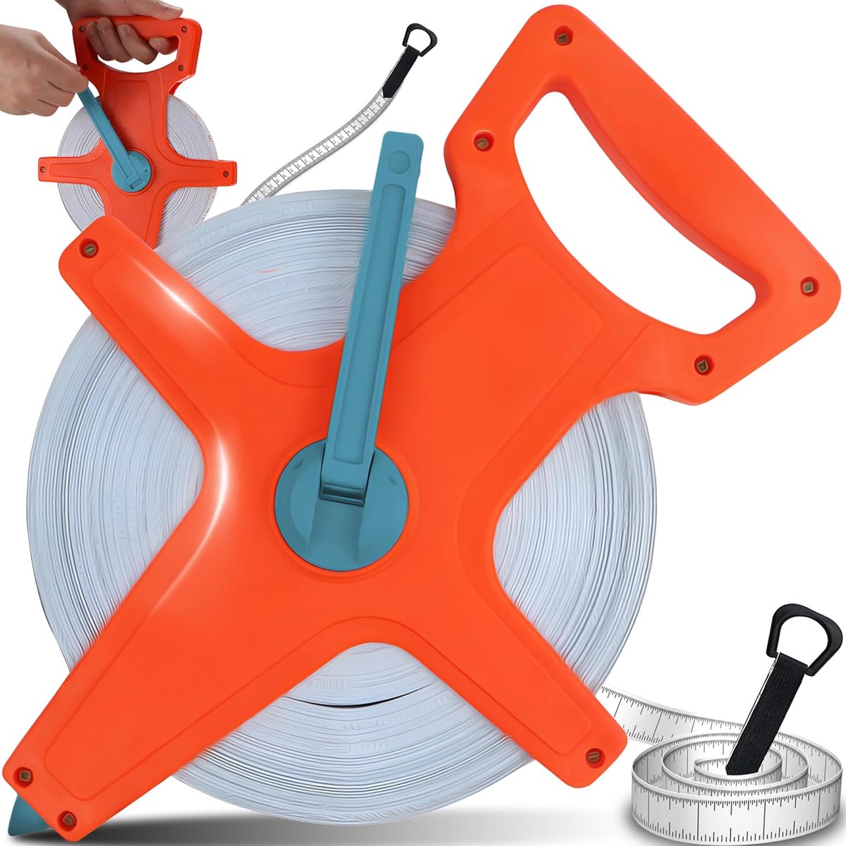 SnelShoppen - 50 m Rolmaat met Vouwkruk, Duurzaam Geel Plastic, Ergonomische Handgreep, Duim- en Inch Schaal, Ideaal voor Bouw, Tuin en Klussen