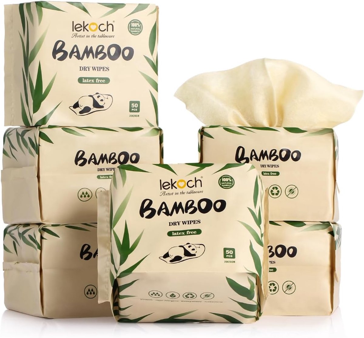 SnelShoppen - 300 Vellen Wegwerp Gezicht Handdoek Bamboe Make-up Remover Doekjes - Ultra Zacht voor Gevoelige Huid, Babyverzorging, 6 Verpakkingen van