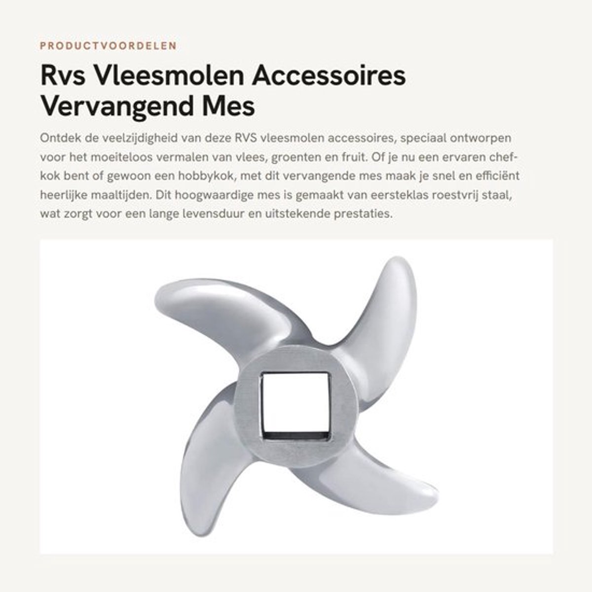Vleesmolen Mes Vervangend Onderdeel - Roestvrij Staal - Geschikt Voor Vele Soorten Vlees - Diameter 61 mm - Dikte 10,7 mm - Stevig en Duurzaam - Gehaktmolen