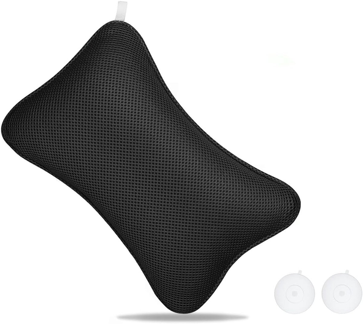 SnelShoppen - Ergonomisch Badkussen met 3D Mesh, Antibacterieel, Met 2 Antislip Zuignappen, Ondersteunt Hoofd en Nek, Zwart, Perfect voor Ontspanning