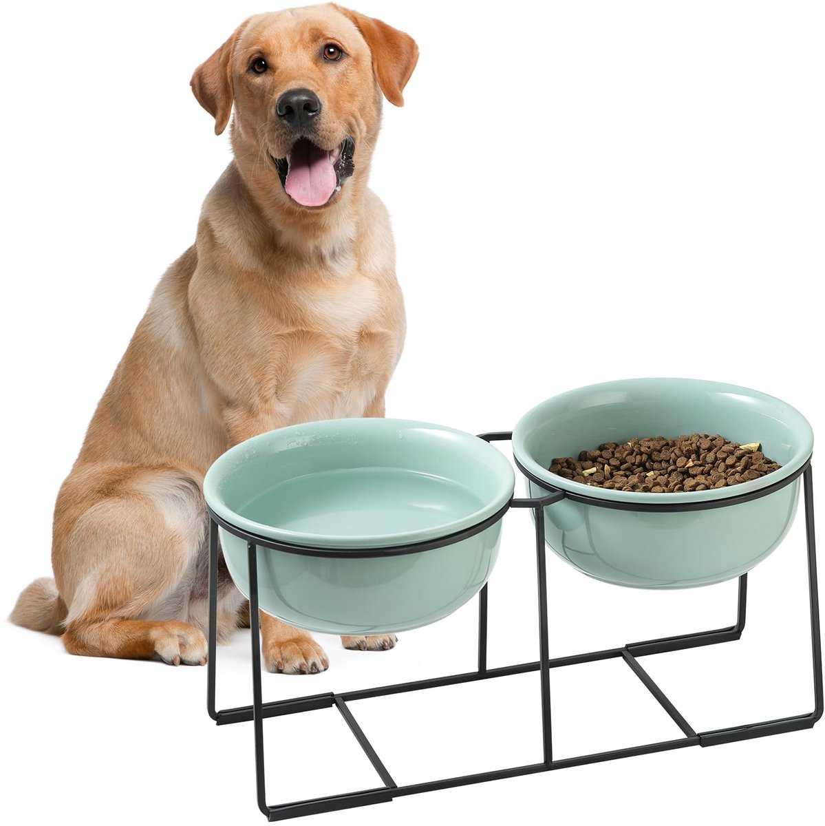 SnelShoppen - Verhoogde keramische dubbele hondenbak groot met antislip houder, voer- en waterbak voor middelgrote en grote honden, 2 x 1600 ml, ideaa