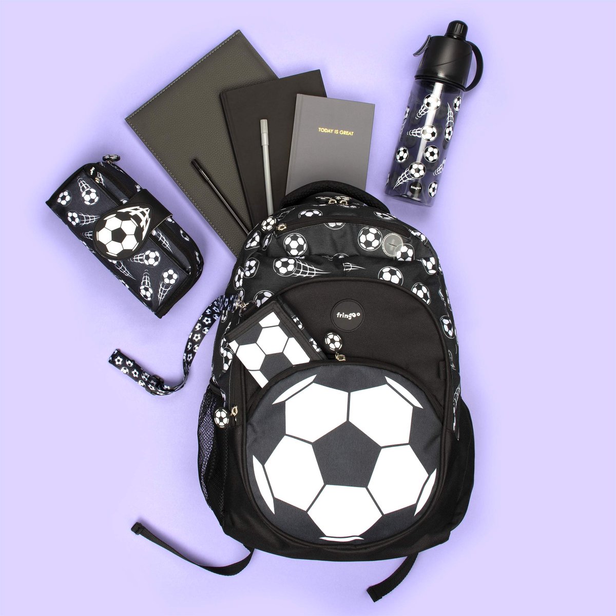 SnelShoppen - Siliconen Etui voor Kinderen - Voetbal Design - 2 Vakjes met Ritssluiting - Perfect voor School of Thuis - Zwart - Ideaal voor Jongens