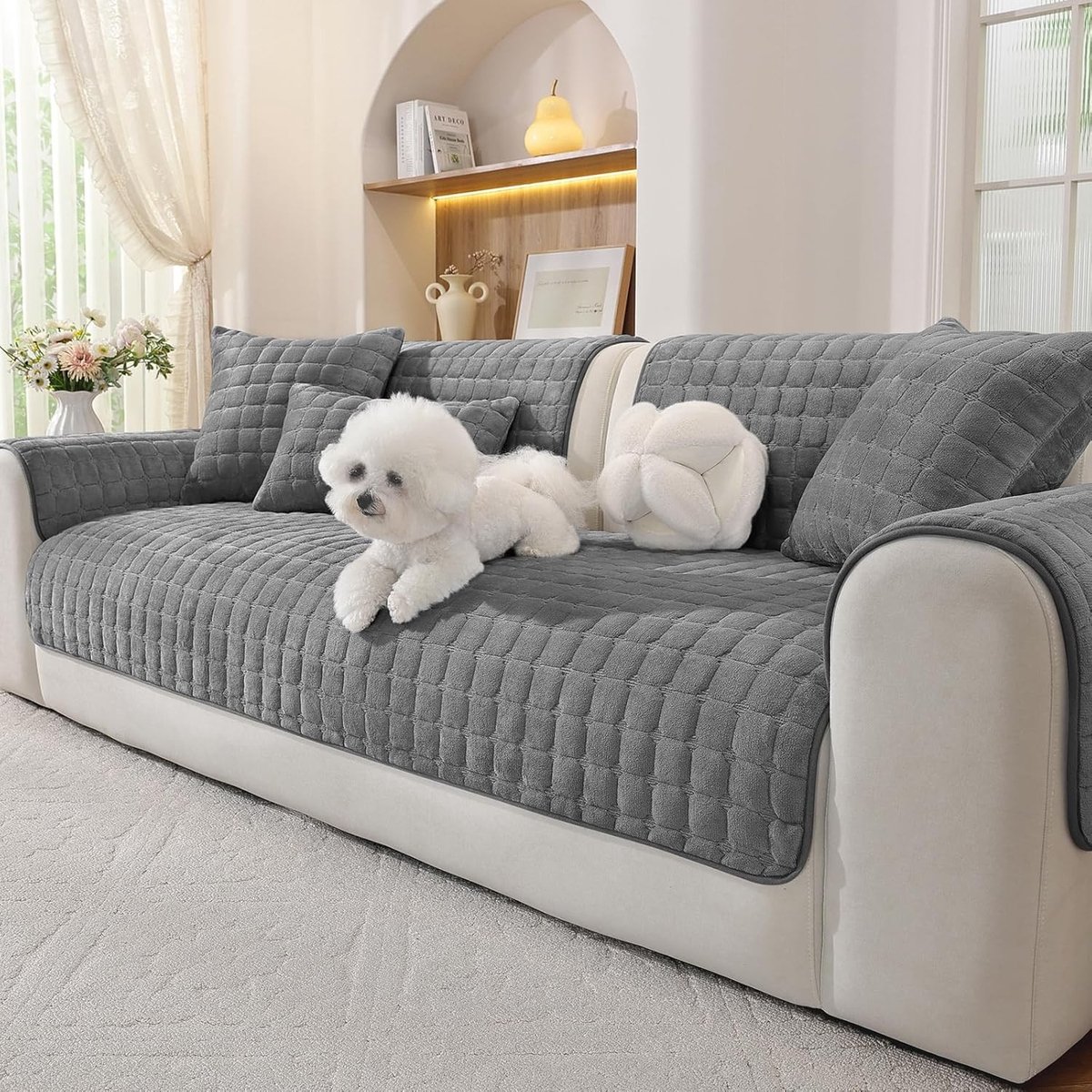 Flanellen Sofahoes, Antislip Bankkussenhoezen, Zachte en Comfortabele Bescherming voor 1/2/3/4 Zits Banken en Chaise Longes (Donkergrijs, 70x150cm)
