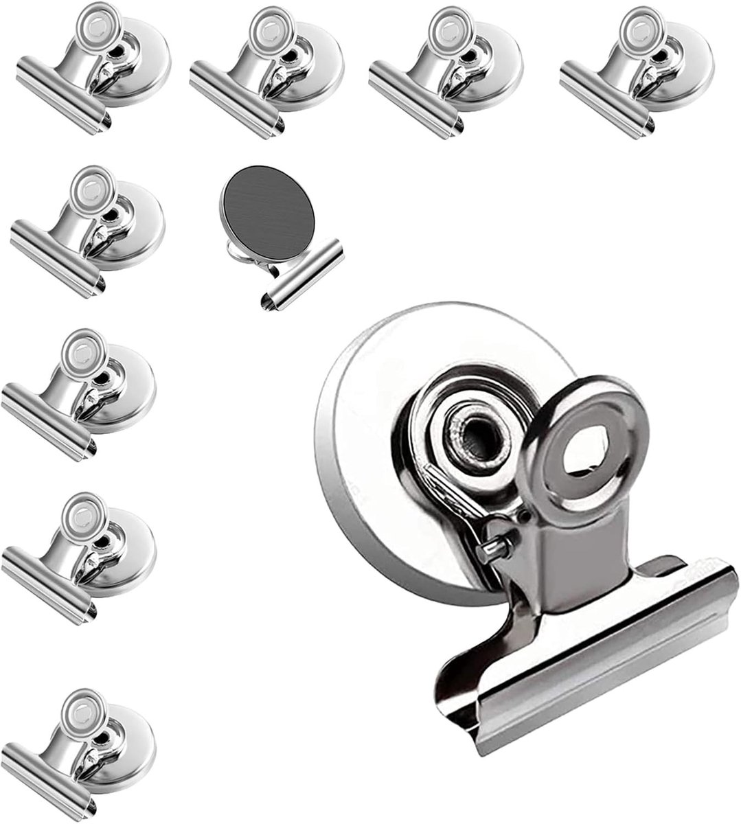 Set van 10 Magnetische Clips voor Koelkast, Sterke en Krasbestendige Magneten, Zwart, 1,57 Inch, RVS, Ideaal voor Organisatie en Decoratie
