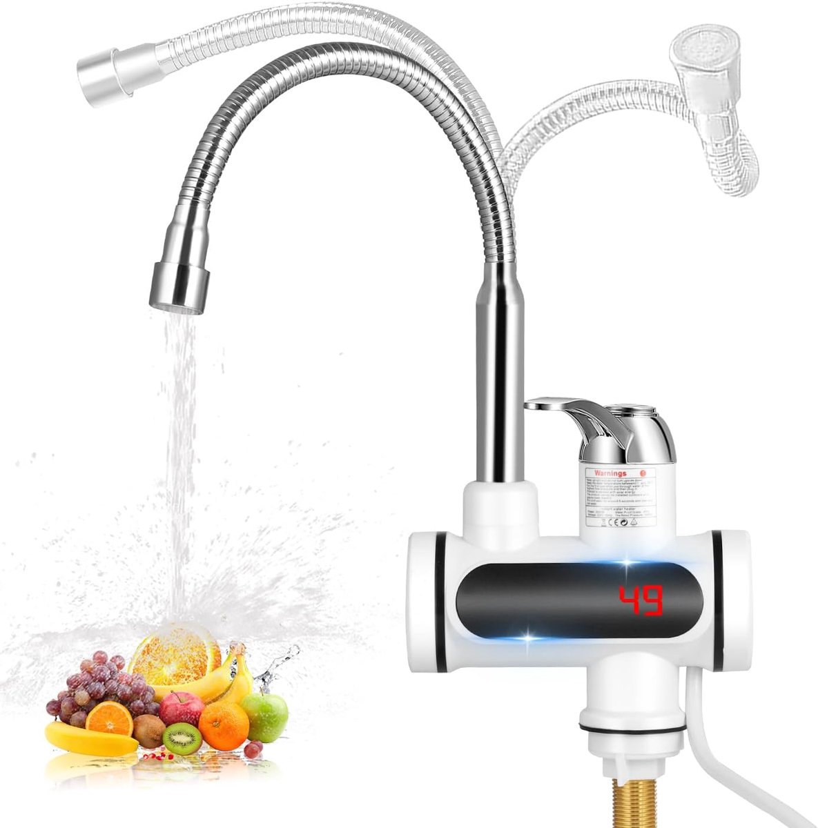 SnelShoppen - Draaibare Elektrische Verwarmingskraan 220V 3000W met LED-Display, Onmiddellijke Waterverwarmer voor Keuken en Badkamer, Ideaal voor Spo