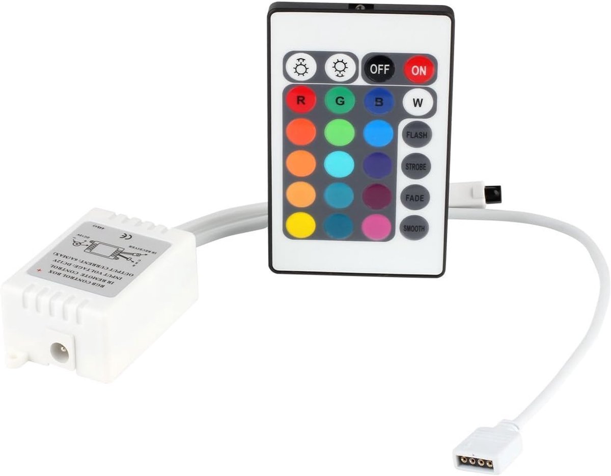 SnelShoppen - DC12V 24 Knoppen Draadloze IR Afstandsbediening met Ontvanger voor 3528 5050 SMD RGB LED Strips - 16 Kleuren, Dim Control, Perfect voor