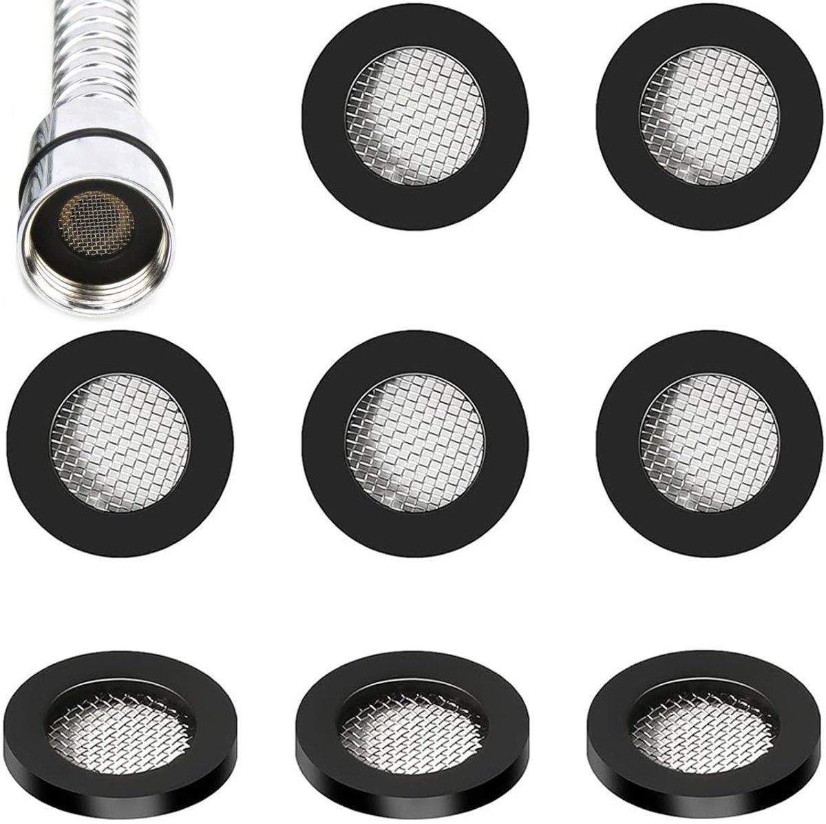 8 Stuks O-Ring Filter Net voor Douchekop, RVS Slangafdichting en Rubber Schijf voor 1/2 Inch Douchekop, Waterdicht en Duurzaam