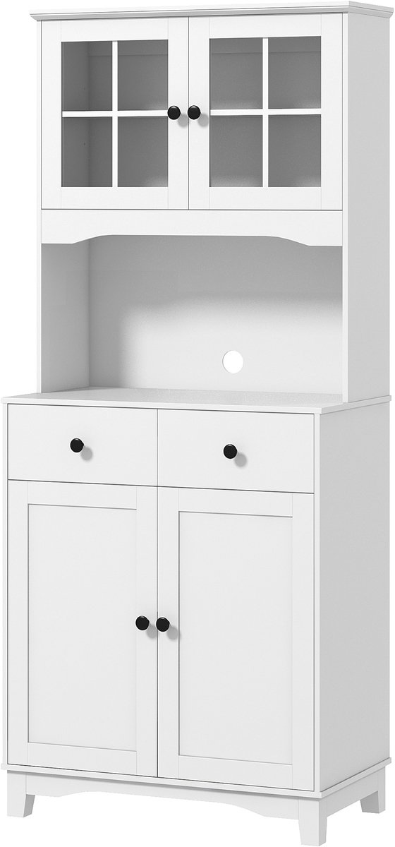 Vrijstaande keukenkast met werkblad voor magnetron, koffiezetapparaat, kasten, glazen deuren, wit — cadeau in Cadeau-ideeën - foto 2
