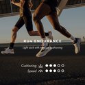 Homme et femme courant avec des chaussettes Falke RU4 Endurance. Amorti moyen, adapté à la vitesse.