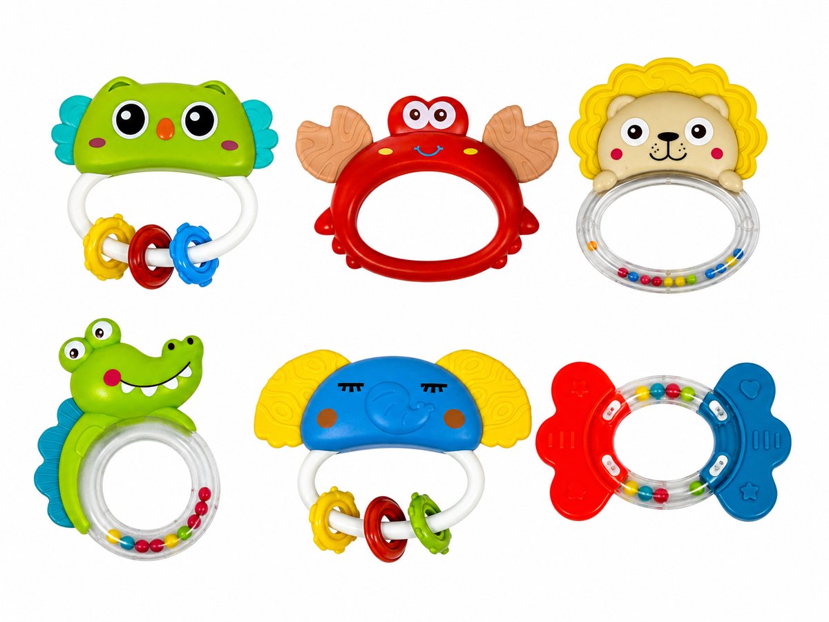 6 stuks Baby Handbel rammelaar bijtring set - Sensorisch Babyspeelgoed – Kraamcadeau 0+ Maanden