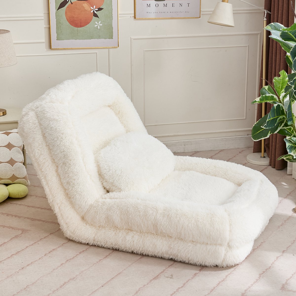 Welltin Zitzakstoel - Bean Bag - luie bank, in 5 standen verstelbare gamingstoel voor op de vloer, woonkamer, geschikt voor gamen, meditatie en ontspanning, pluche stof - Beige