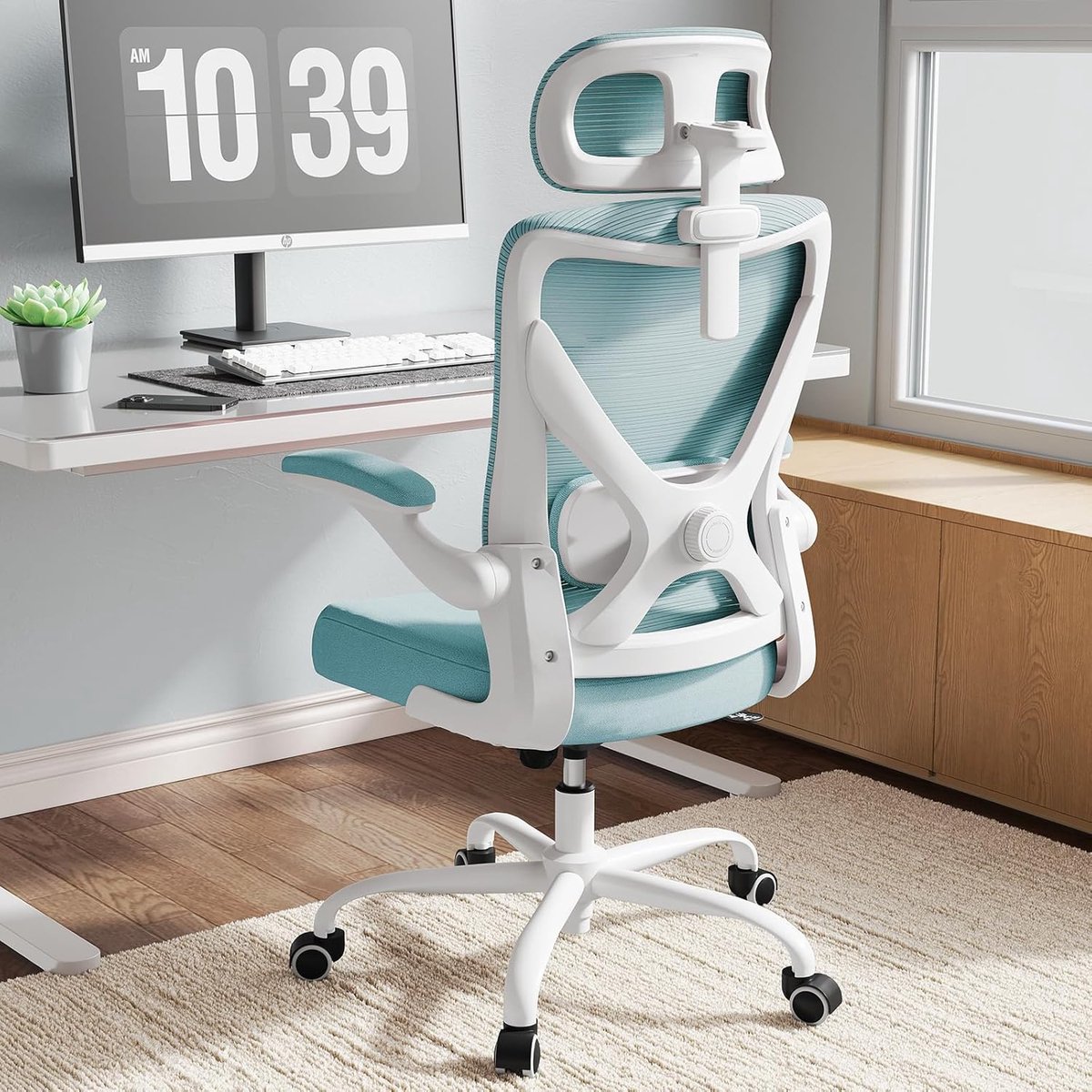 SnelShoppen - Ergonomische Bureaustoel met Verstelbare Lendensteun en Hoofdsteun - Draaistoel voor Kantoor & Gaming - X-vormige Bureau Stoel - Comfort
