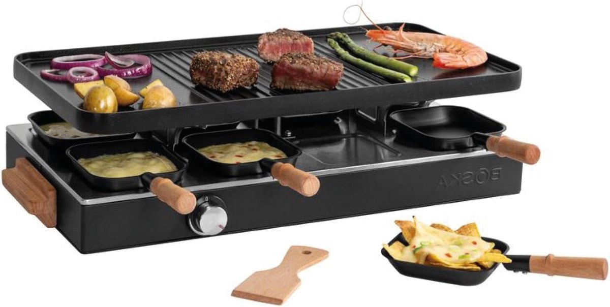 Gourmetstel voor 8 - Party grill - Gezellig eten - PFAS-vrije keramische plaat - 57 x 30 x 18 cm