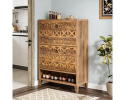 Schoenenkast Ruime Opbergruimte 80 x 24 x 110 cm MDF Bruin Met 2 Klapladen Open Vak Voor Hal En Woonkamer Met Kipbeveiliging