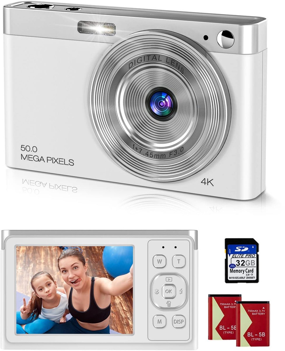 SnelShoppen - 4K Ultra HD Mini-Videocamera, 50 MP, 2,88 Inch LCD, Oplaadbare Compacte Camera met 16-voudige Digitale Zoom voor YouTube Vloggen, Kinder