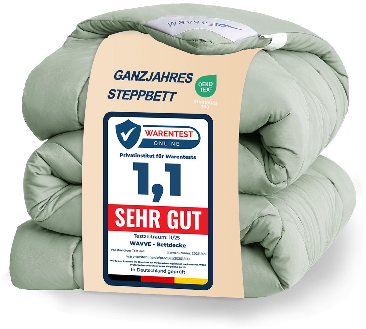 SnelShoppen - Dekbed 135x200 cm voor 80 cm bed, Vezeldeken 300 g/m², Licht, Zacht, Ademend, Saliegroen, Ideaal voor Kinderen, Volwassenen, Camping, Sl