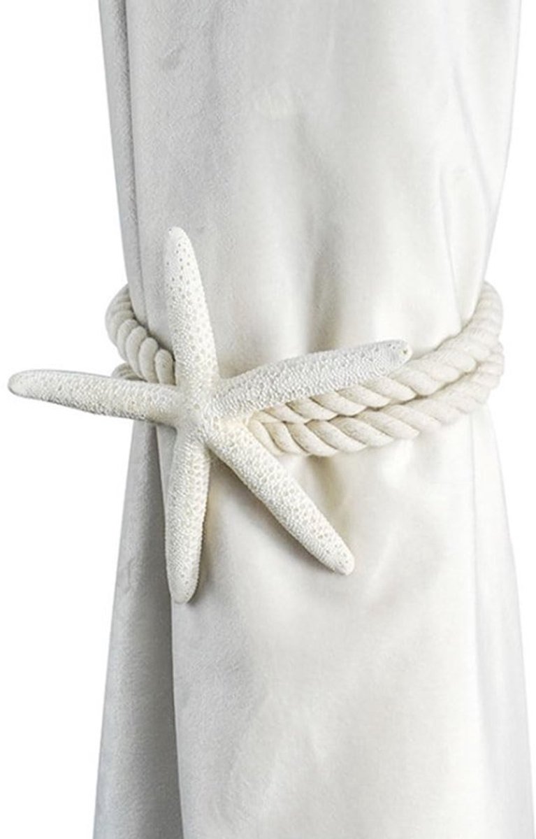 Gordijnhouder Zeester 15cm - Gordijn Accessoires - Touw 40cm - Set van 2 - Katoen - Landelijke Stijl - Gordijnhouders