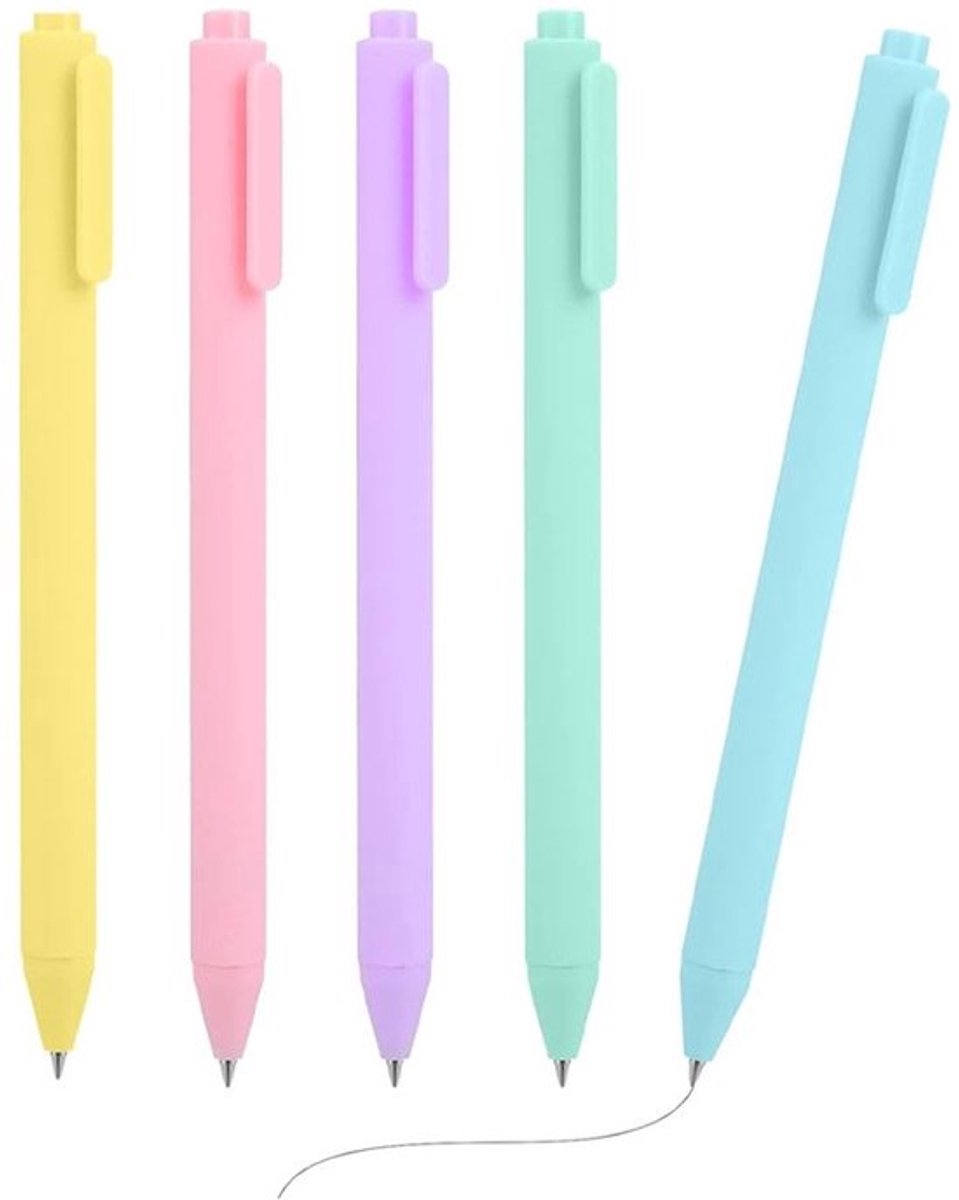 Gelpennen Set van 5 - Extra Fijne Punt (0,5 mm) - Sneldrogende Inkt - Comfortabel Schrijven - Drukmechanisme - Langdurige Schrijfervaring - Schrijfpennen