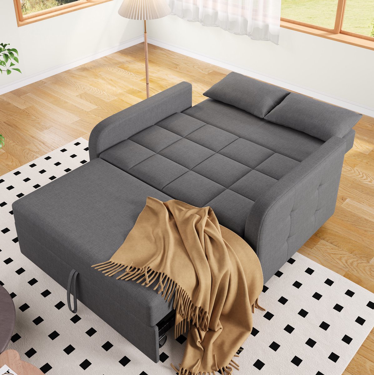 STILVORA Slaapbank 127 x 75 x 94 cm - Verstelbare Rugleuning En Uitschuifbaar Tot Bed - Voor Studio En Logeerkamer - Linnen Grijs