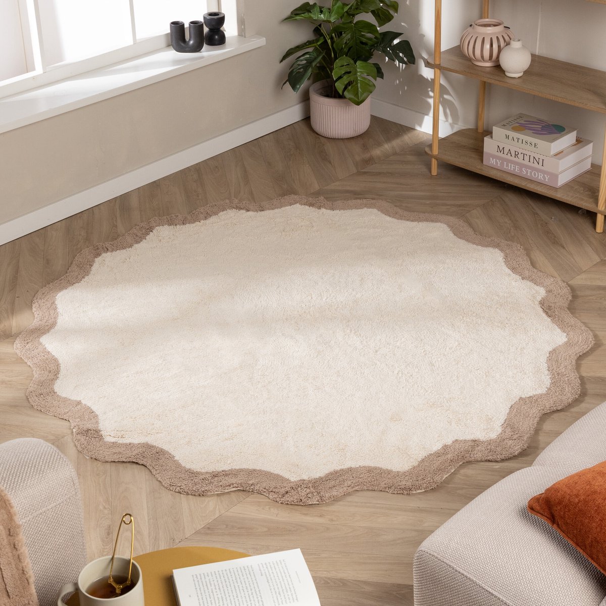 Fraai Rond Wasbaar vloerkleed - Hazy Beige/Creme - Ø 160cm