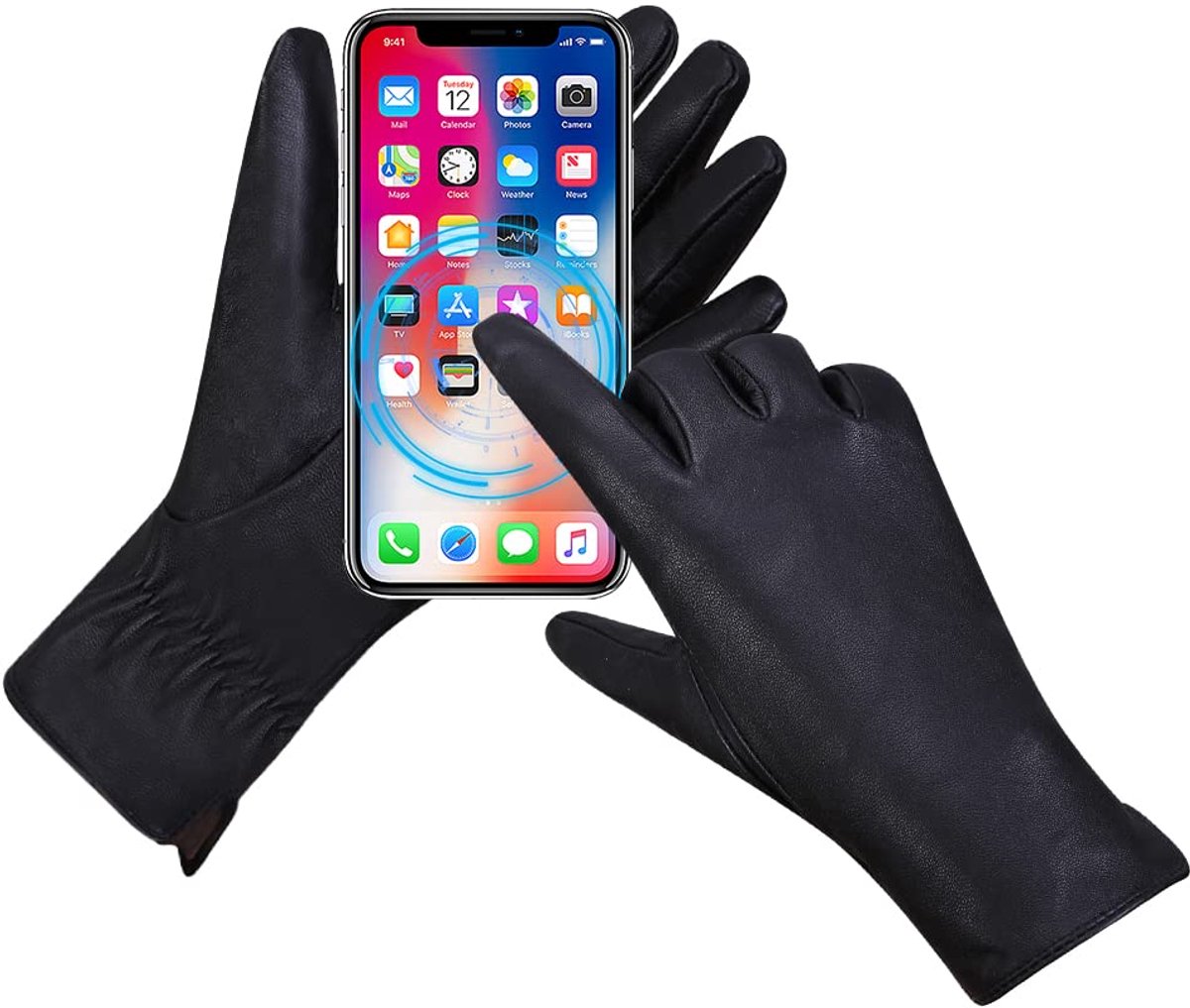 SnelShoppen - Leren Dameshandschoenen Zwart met Kasjmier Voering voor Touchscreen, Maat S, Perfect voor Koude Dagen, Feestgelegenheden en Dagelijks Ge