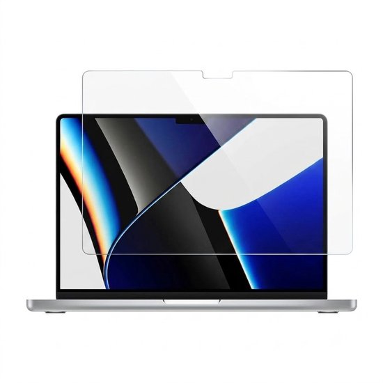 Transparante screenprotector geplaatst op een open MacBook.