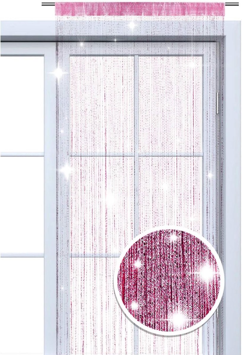 wometo Draadgordijn glittergordijn oekoTex 90x245 - roze-zilver glanzende decoratieve sjaal transparant - ShopVlot