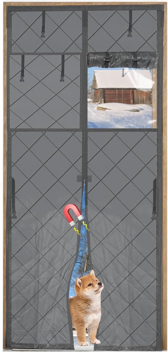 SnelShoppen - Magnetisch Thermisch Geïsoleerd Deurgordijn 90x210 cm - Grijs - Winddicht, Waterdicht, Koude Bescherming voor Woonkamer, Garage, Slaapka