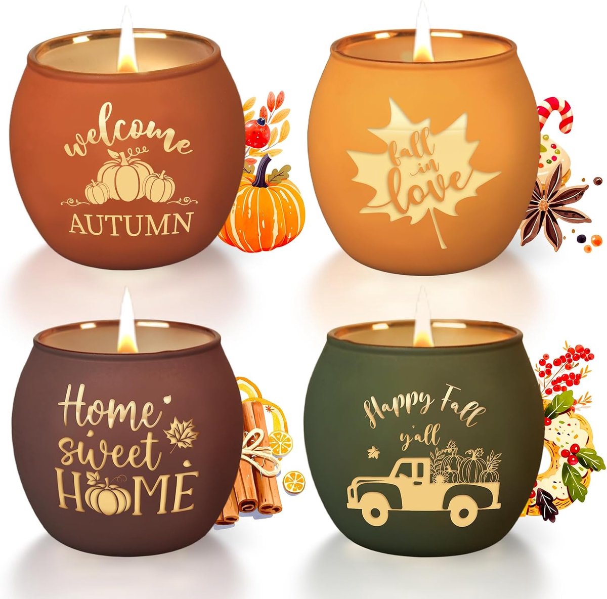 SnelShoppen - Geurkaarsen Set van 4 Stuks - Aromatherapie Sojawas Kaarsen - Oranje Pompoenkaarsen voor Verjaardag, Feestdecoratie, Huis en Tafel - 110