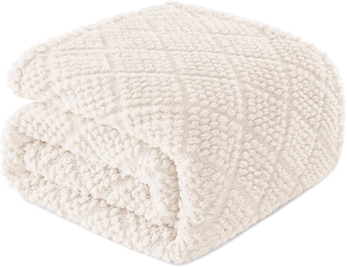 SnelShoppen - Luxe Waffle Dekbedovertrek, Zacht en Warm, Fluffy Plaid 130 x 150 cm, Wit, Perfect voor Alle Seizoenen, Ideaal voor Thuis en Decoratie