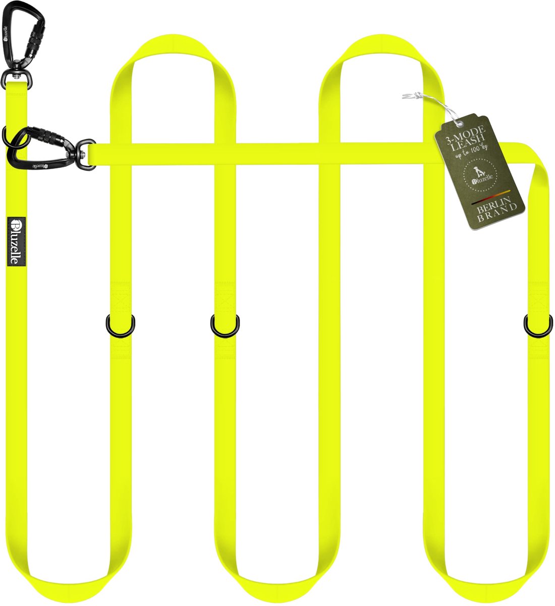 SnelShoppen - Sterke Waterdichte Hondenriem 3m voor Kleine tot Grote Honden (10-100kg) – Crossbody Lijn met 2x Veiligheidshaken – Neongeel – Perfect v
