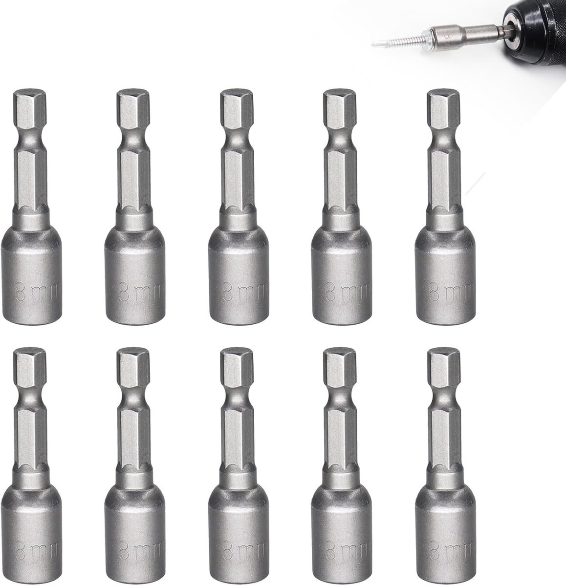 8 mm Magnetische Steeksleutelset met 10 Stukken, 1/4 Inch Hex Booradapter, Universele Accessoires voor Accuschroefmachines en Gereedschap