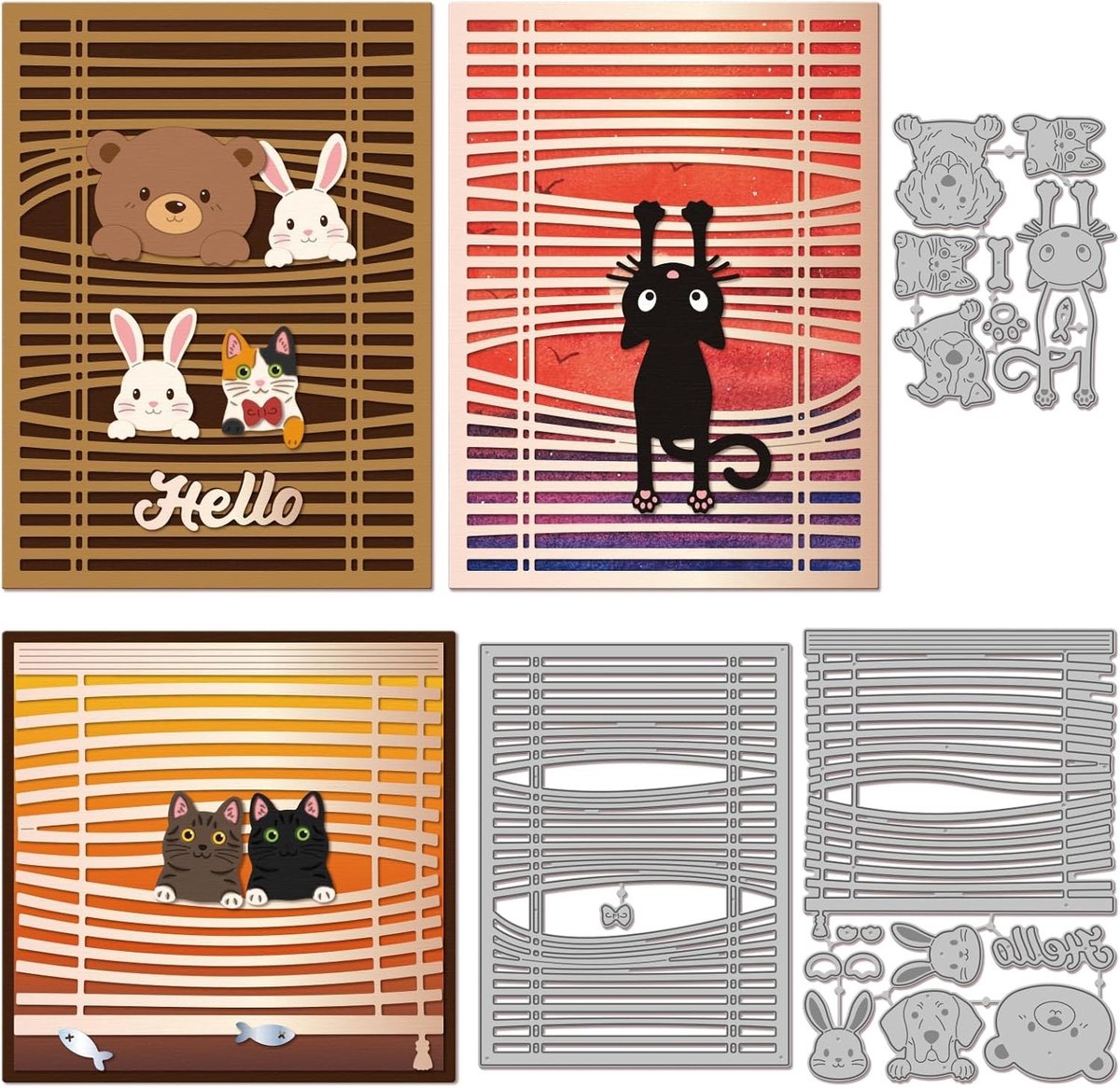 Grappige Dieren Stans voor Kaarten - Cartoon Kat en Hond, Metalen Mallen voor DIY Crafting en Embossing